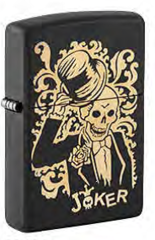 Фото Зажигалка ZIPPO Skull Design с покрытием Black Matte, Джокер, латунь/сталь, черная