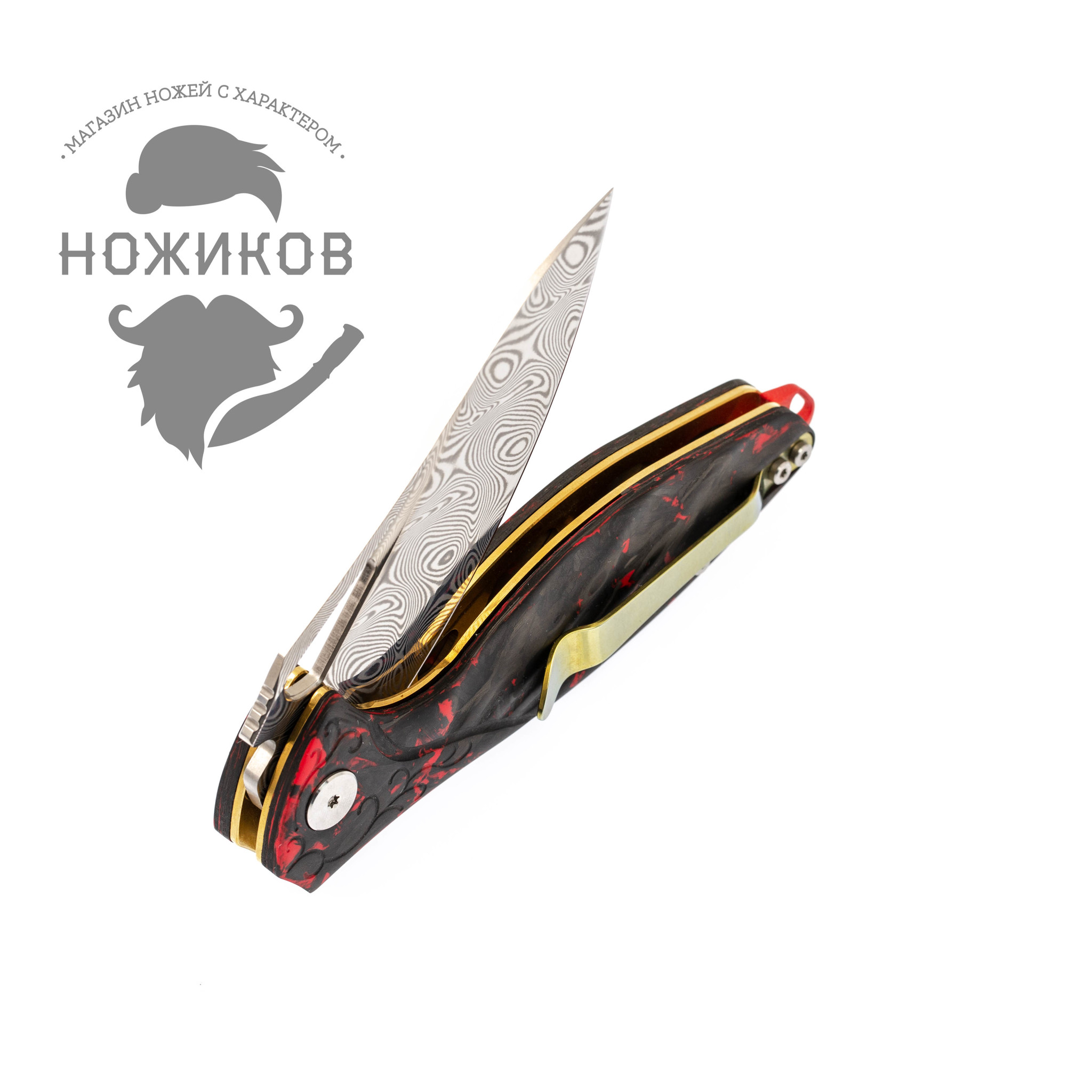 Нож складной Hummingbird, сталь дамаск, Red Carbon - фото 7