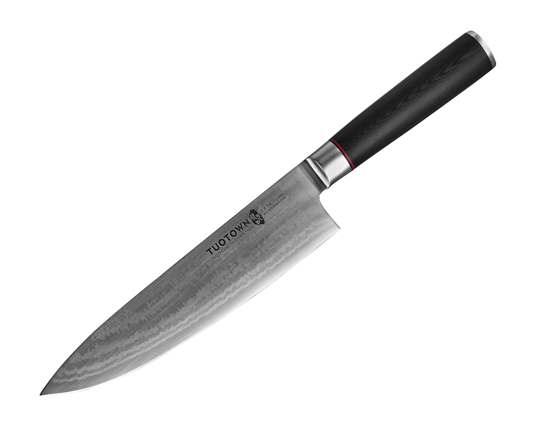 кухонный нож малый шеф vg10 damascus tuotown рукоять g10 Нож кухонный Шеф Tuotown, серия G TEN, VG10 Дамасская сталь