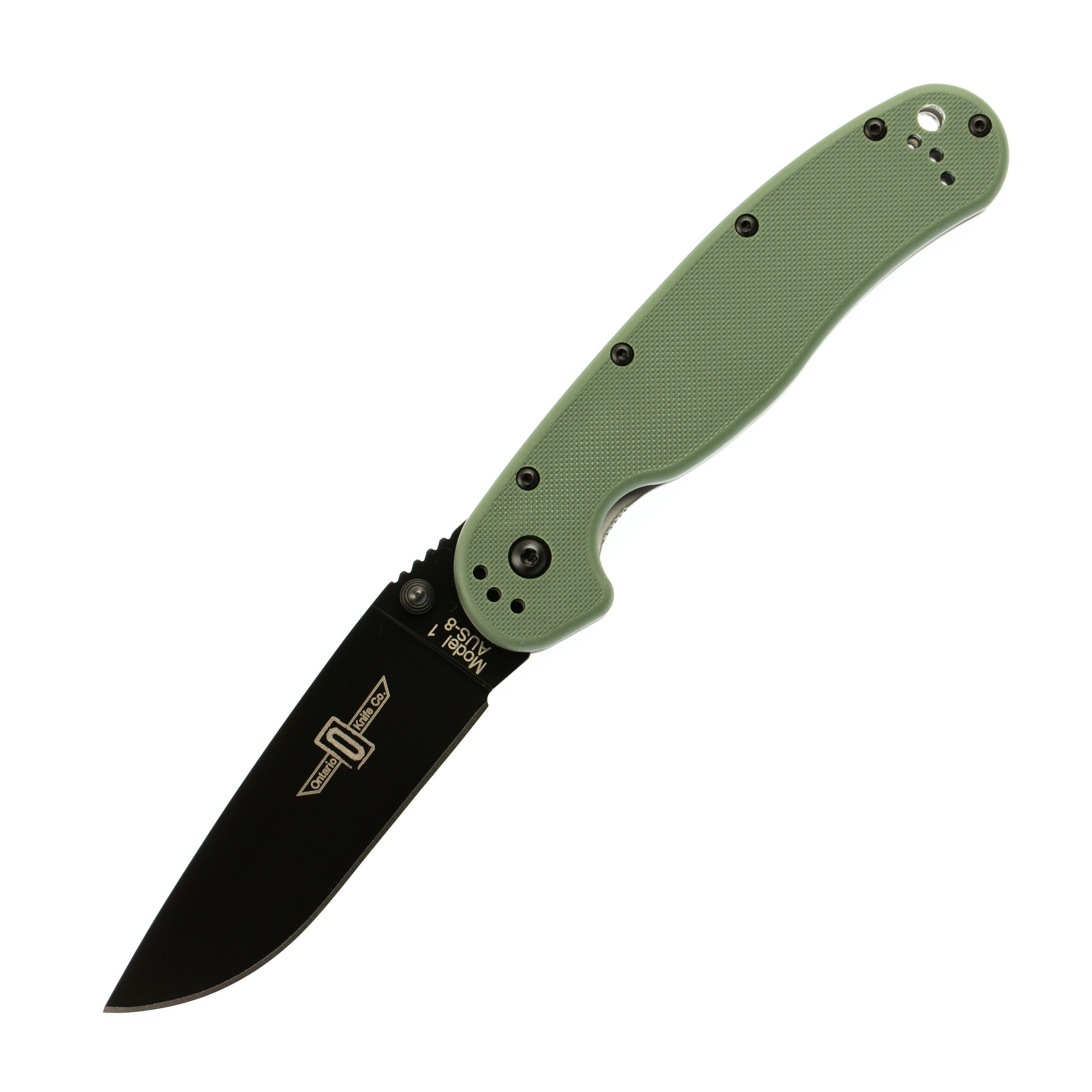 Нож складной Ontario RAT-1, сталь Aus-8. Клинок - Black, Рукоять - Olive GRN
