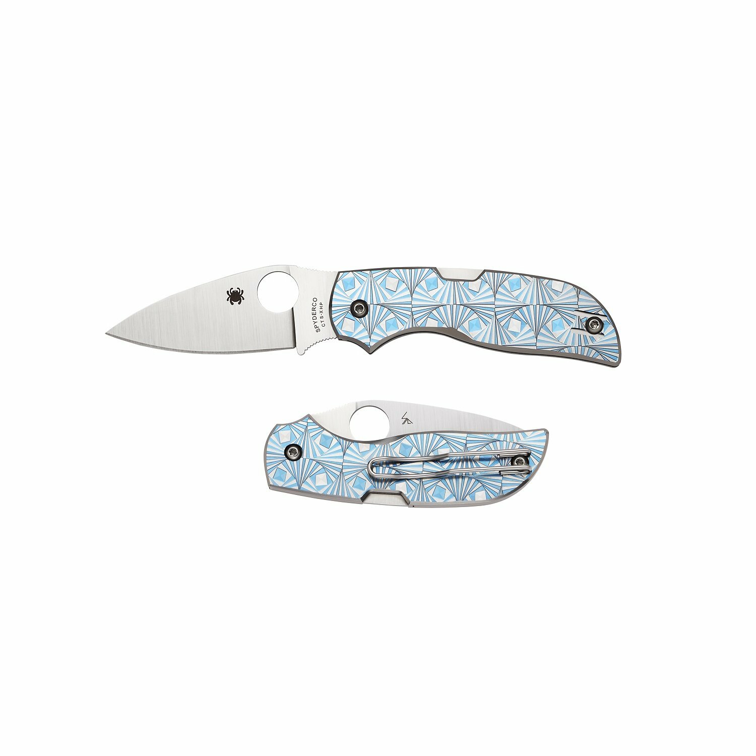 Нож складной Chaparral 3 - Spyderco C152STIBLP, сталь CTS-XHP Satin Plain, рукоять титан с узором, синий - фото 2