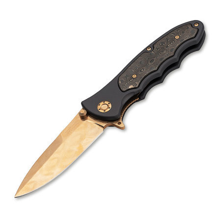 Нож складной Boker Leopard-Damast III Gold 110227DAM, сталь дамаск, рукоять алюминий