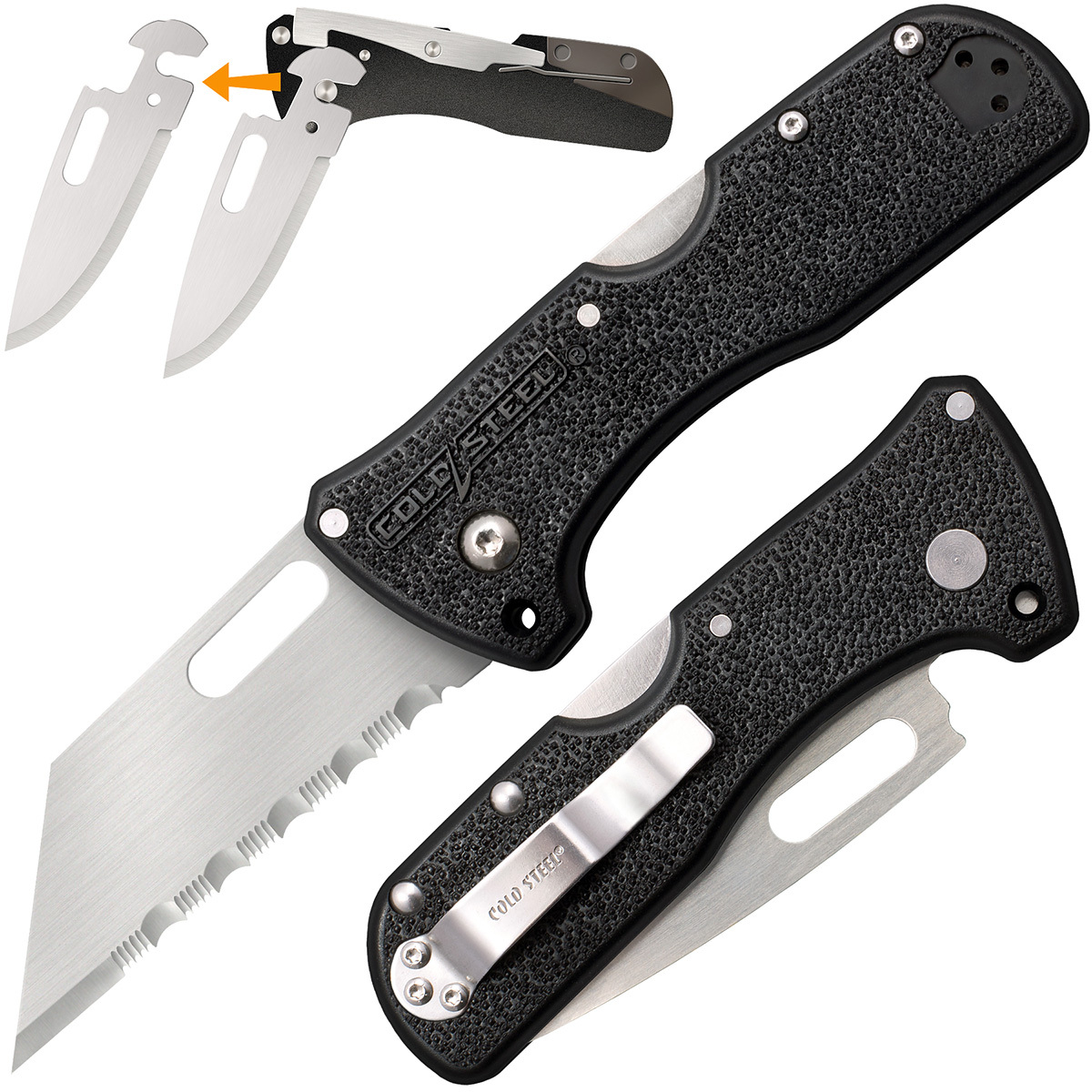 Нож складной со сменными лезвиями Cold Steel Click N Cut Folder, сталь 420J2, рукоять пластик, black филейный нож kershaw 9 5 fillet k1249x сталь 420j2 рукоять термопластик