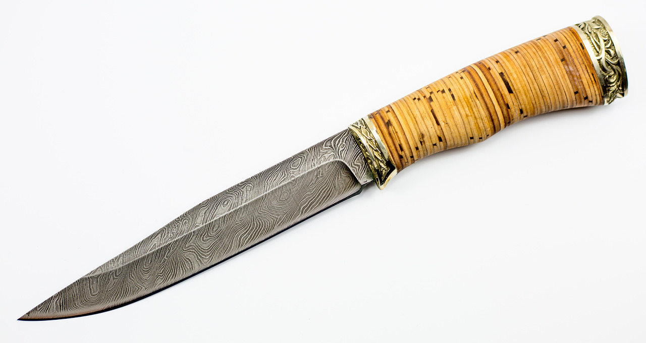 Нож из дамасской стали «Анчар» - рукоять из бересты и мельхиора