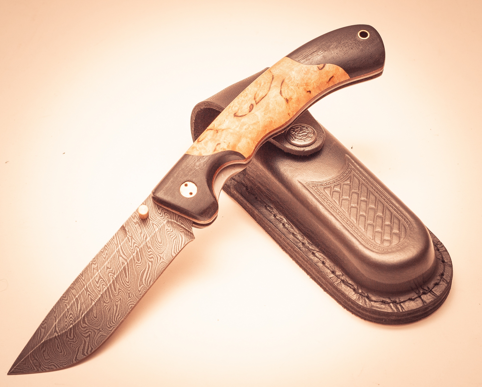 фото Складной нож половец, дамаск, карельская береза марычев