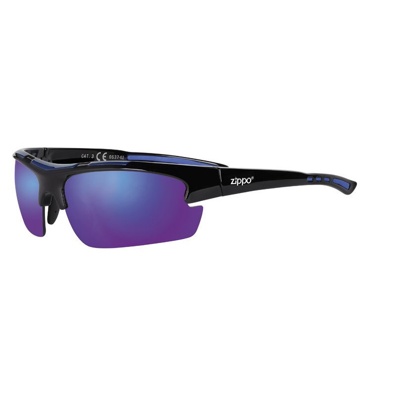 Очки солнцезащитные ZIPPO OS37-02 спортивные, унисекс, чёрные, оправа из поликарбоната очки солнцезащитные square оправа чёрная с овалами линзы чёрные