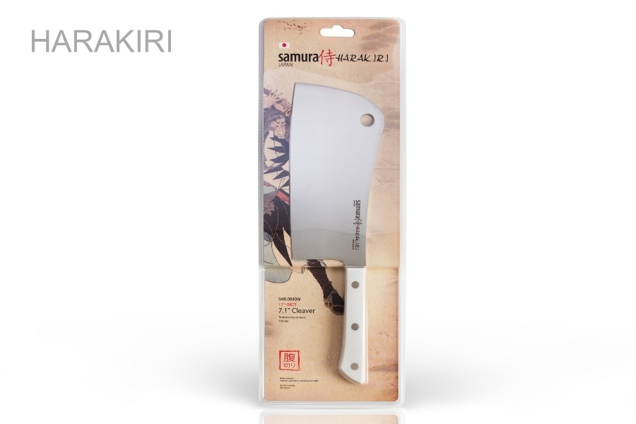 фото Нож-топорик кухонный для мяса samura "harakiri" (shr-0040w) 180 мм, сталь aus-8, рукоять abs пластик, белый