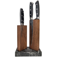 Фото Подставка для 4 ножей магнитная Woodinhome The Twins KS040SWN-ST, американский орех/мрамор