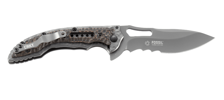 фото Складной нож crkt fossil™ compact with veff serrations™, сталь 8cr13mov, рукоять нержавеющая сталь, накладки g-10