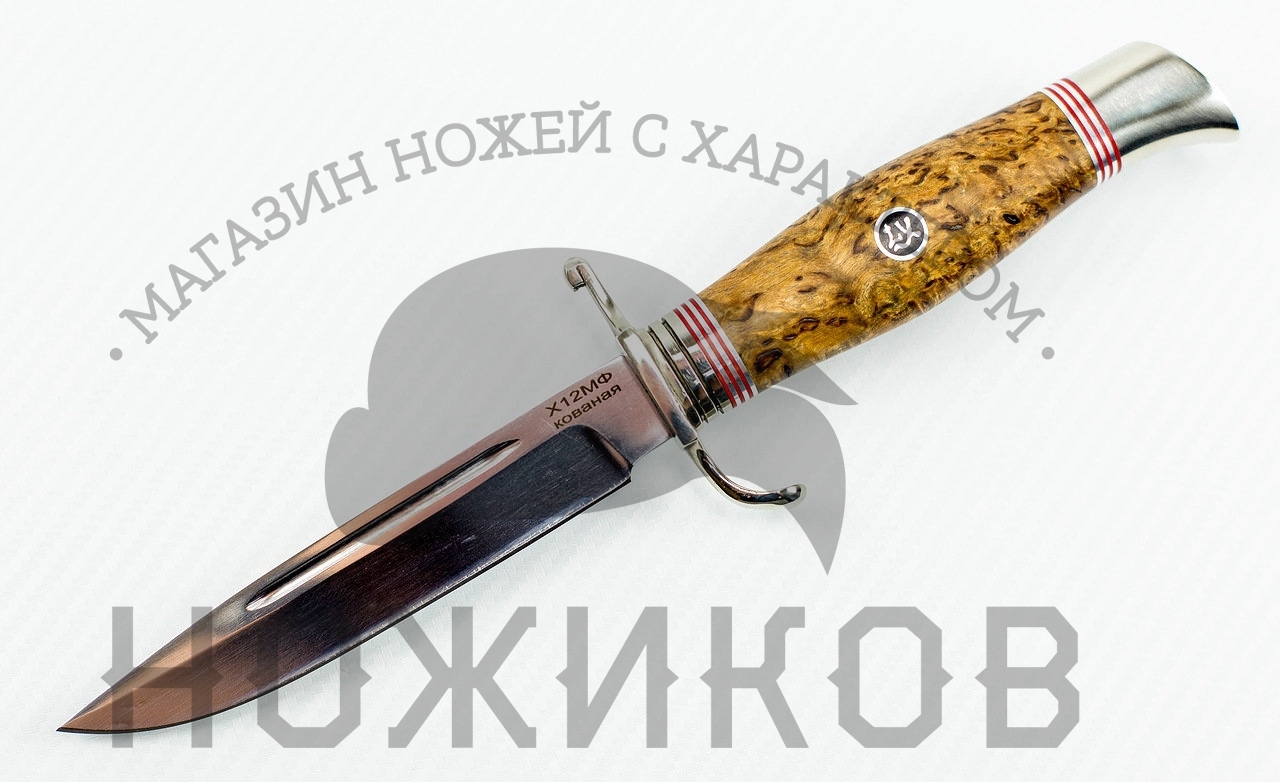 Нож Финка НКВД Х12МФ мельхиор, карельская берёза - фото 7