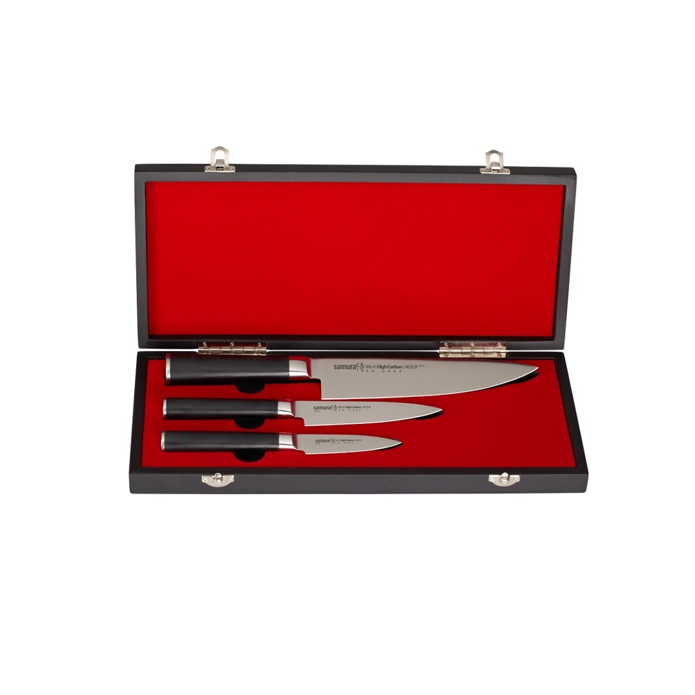 ложка поварская atlantis c075 Набор из 3-х кухонных ножей Samura Mo-V в подарочной коробке  