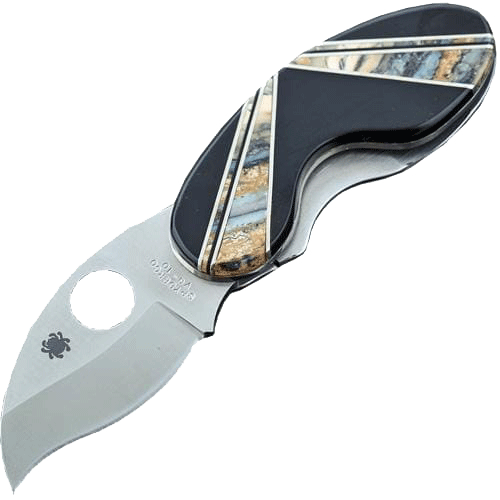 Складной нож-зажим для денег Santa Fe Spyderco Cricket, сталь VG-10, рукоять сталь с накладкой из зуба мамонта/гагата