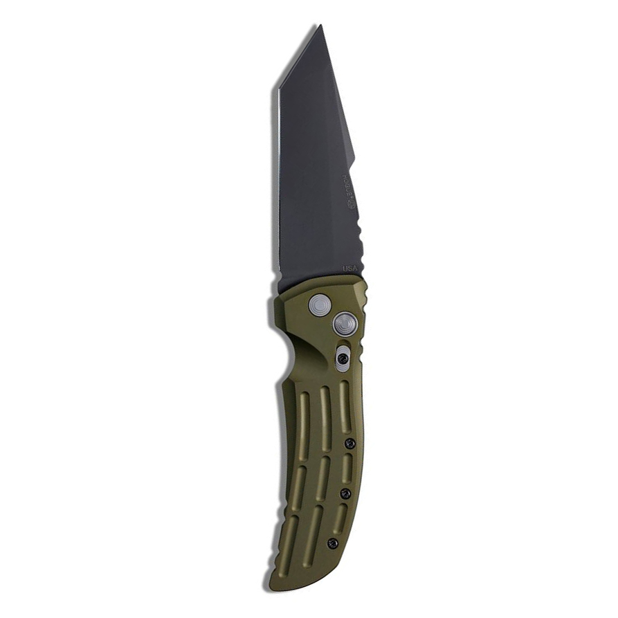 Автоматический складной нож EX-01 Auto, Black Tanto Blade, OD Green Aluminum Handle 8.89 см. - фото 2