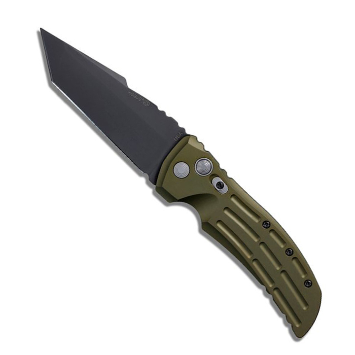Автоматический складной нож EX-01 Auto, Black Tanto Blade, OD Green Aluminum Handle 8.89 см. - фото 3