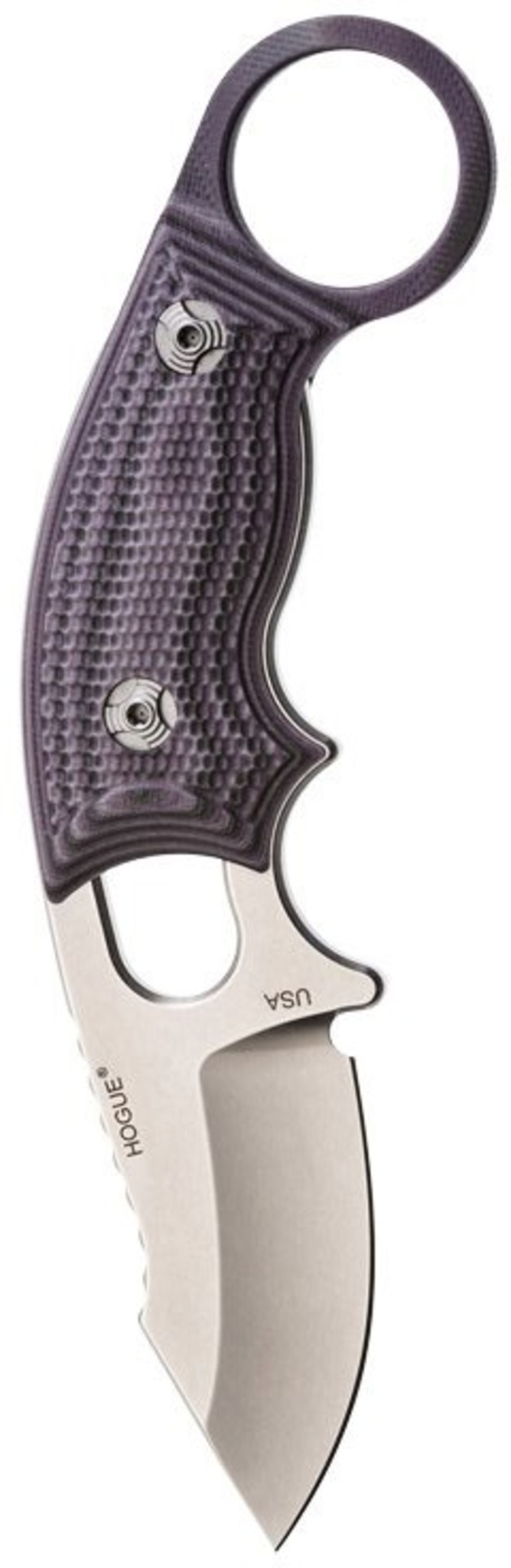 Нож с фиксированным клинком Hogue EX-F03, сталь 154CM Stone-Tumbled Clip Point, рукоять стеклотекстолит G-Mascus® - Purple 5.7 см.
