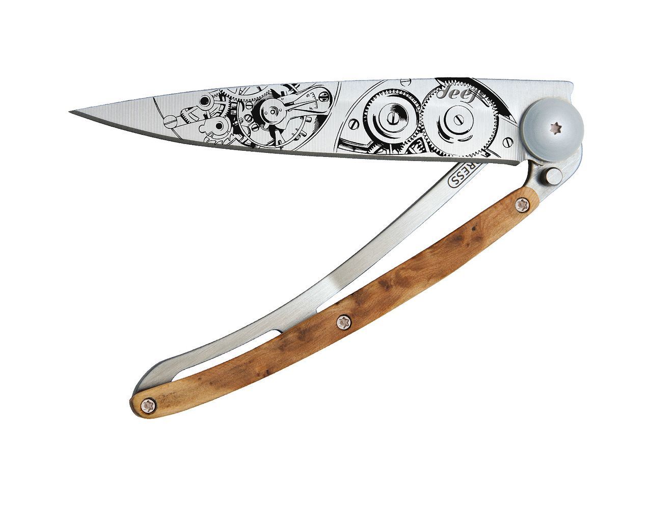 Складной нож Deejo Tattoo Watch movement 37G, Juniper wood
