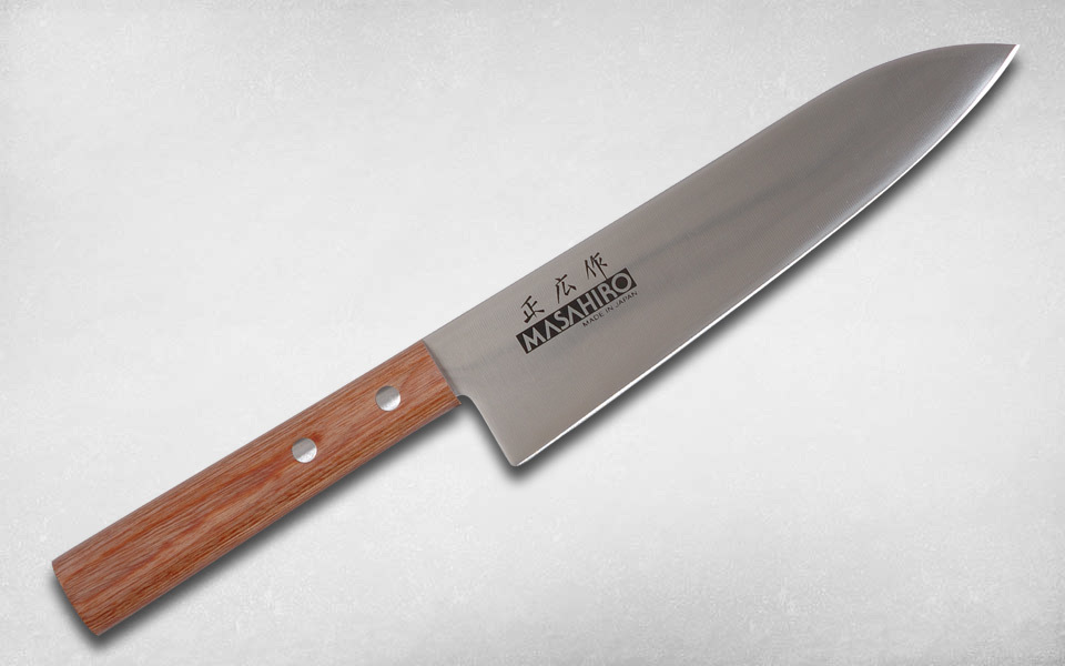 фото Нож кухонный шеф sankei 180 мм, masahiro, 35922, сталь aus-8, стабилизированная древесина, коричневый