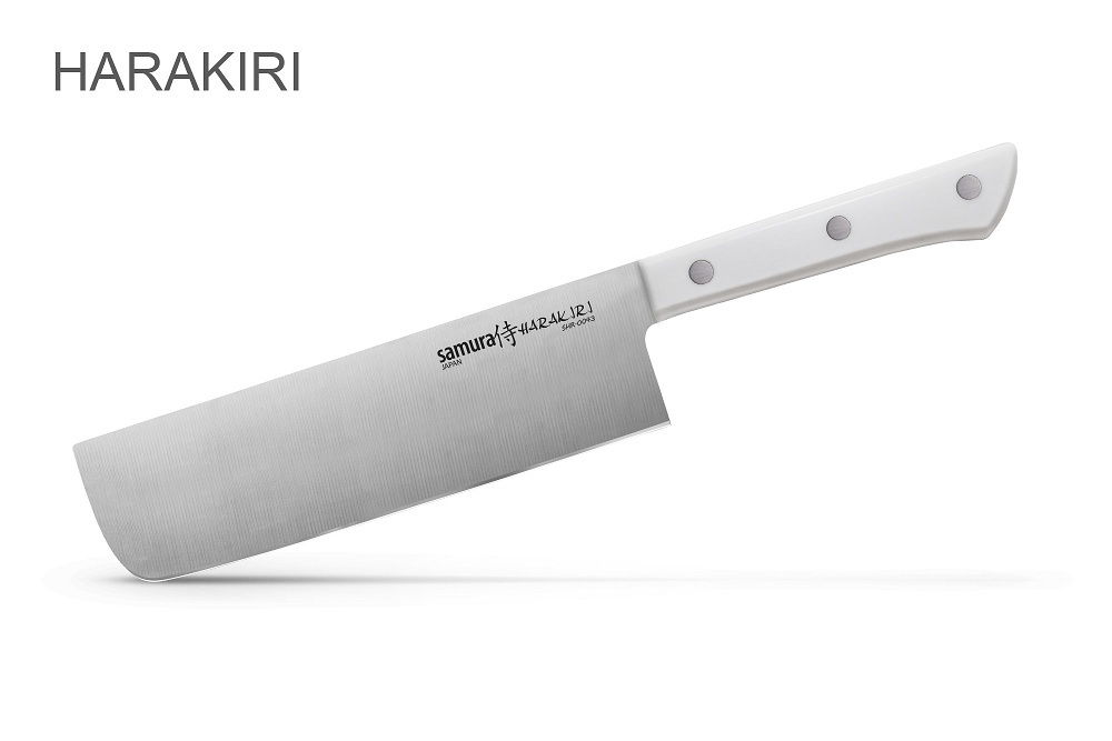 фото Нож кухонный овощной накири samura "harakiri" (shr-0043w) 170 мм, сталь aus-8, рукоять abs пластик, белый