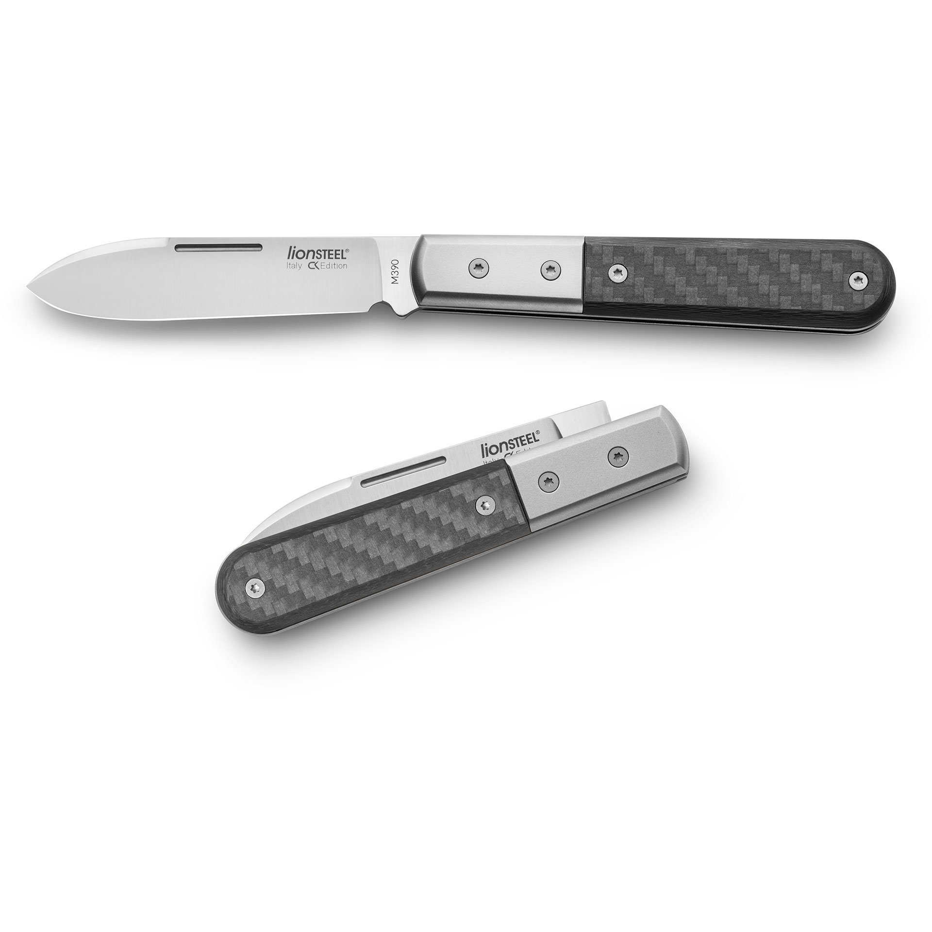 Складной нож LionSteel Barlow Roundhead, сталь M390, рукоять Carbon fibre