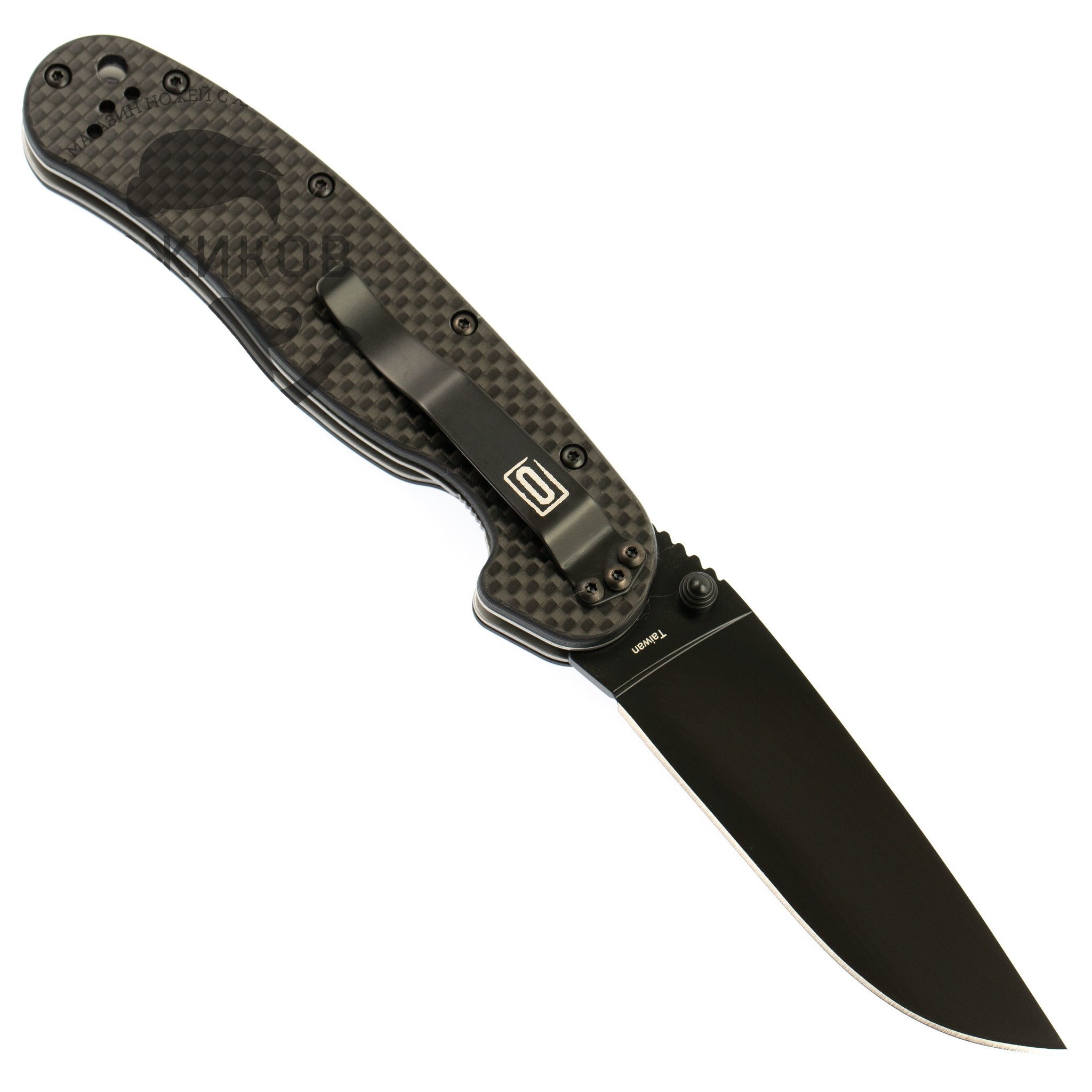 фото Нож складной okc rat-1, сталь aus-8. клинок - black, рукоять - carbon fiber ontario