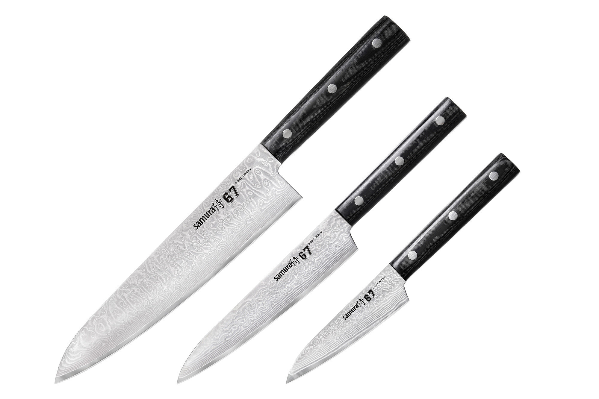 фото Набор ножей 3 в 1 "samura 67" 98 мм, 150 мм, 208 мм, дамаск 67 слоев, микарта