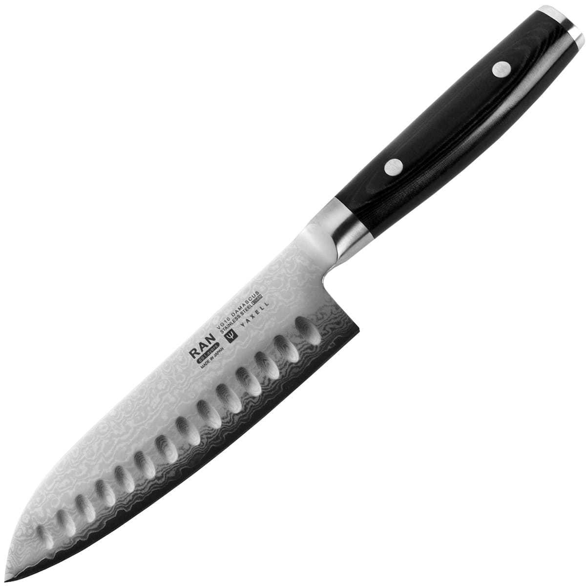 Нож японский «шеф» 16,5 см, с углублениями на лезвии, (69 слоев) дамасская сталь - фото 1