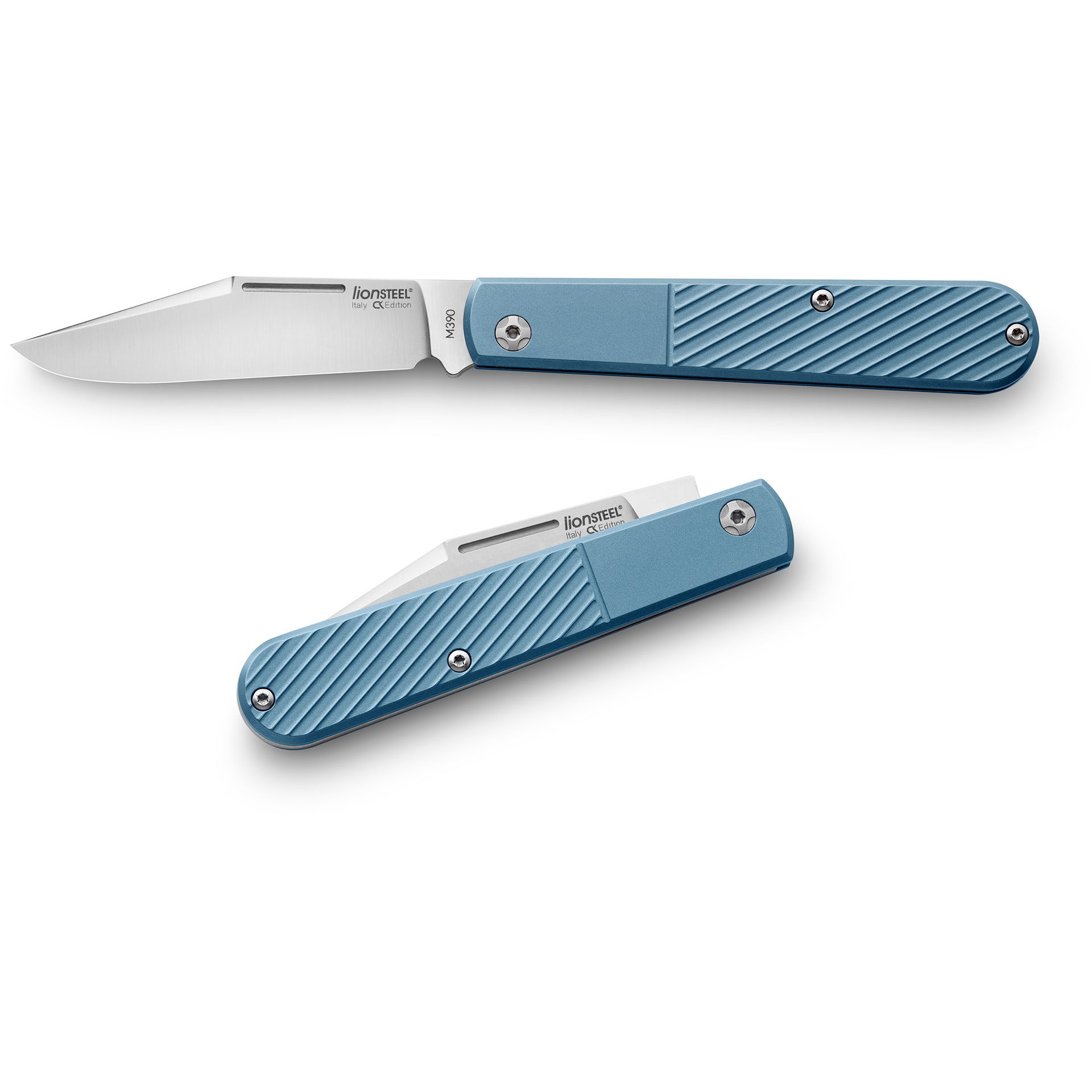 Складной нож LionSteel Barlow Slim Shuffler, сталь M390, рукоять Blue Titanium