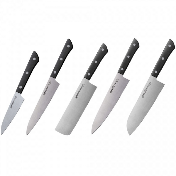фото Набор из 5-ти кухонных ножей (овощной, универсальный, накири, шеф, сантону), samura "harakiri" (shr-0250b)