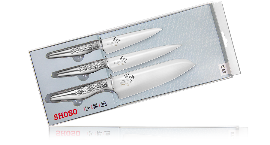 Набор из 3-х кухонных ножей KAI SEKI MAGOROKU SHOSO, сталь 6A/1K6, рукоять нержавеющая сталь