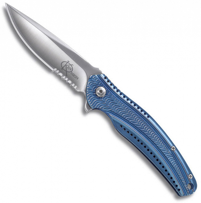 фото Складной нож crkt ripple blue combo, сталь acuto 440, рукоять нержавеющая сталь 420j2