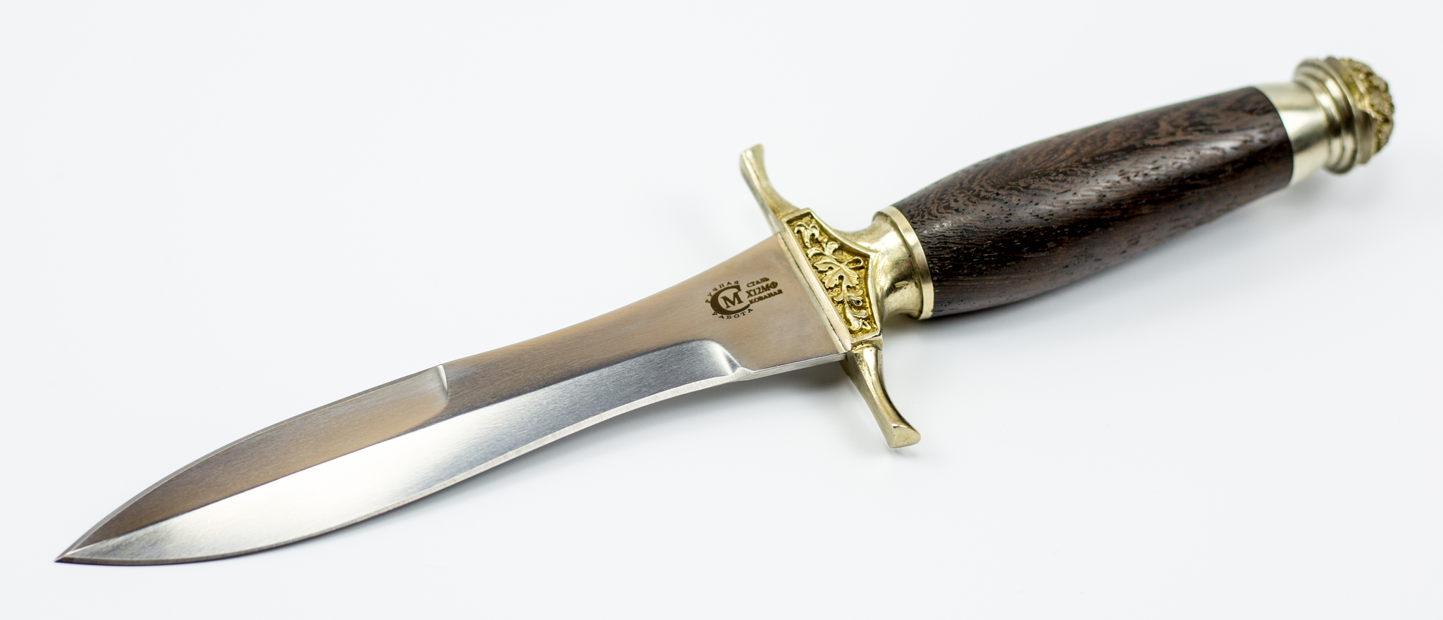 Нож АДМИРАЛ Х12МФ с рукоятью из черного дерева и мельхиора