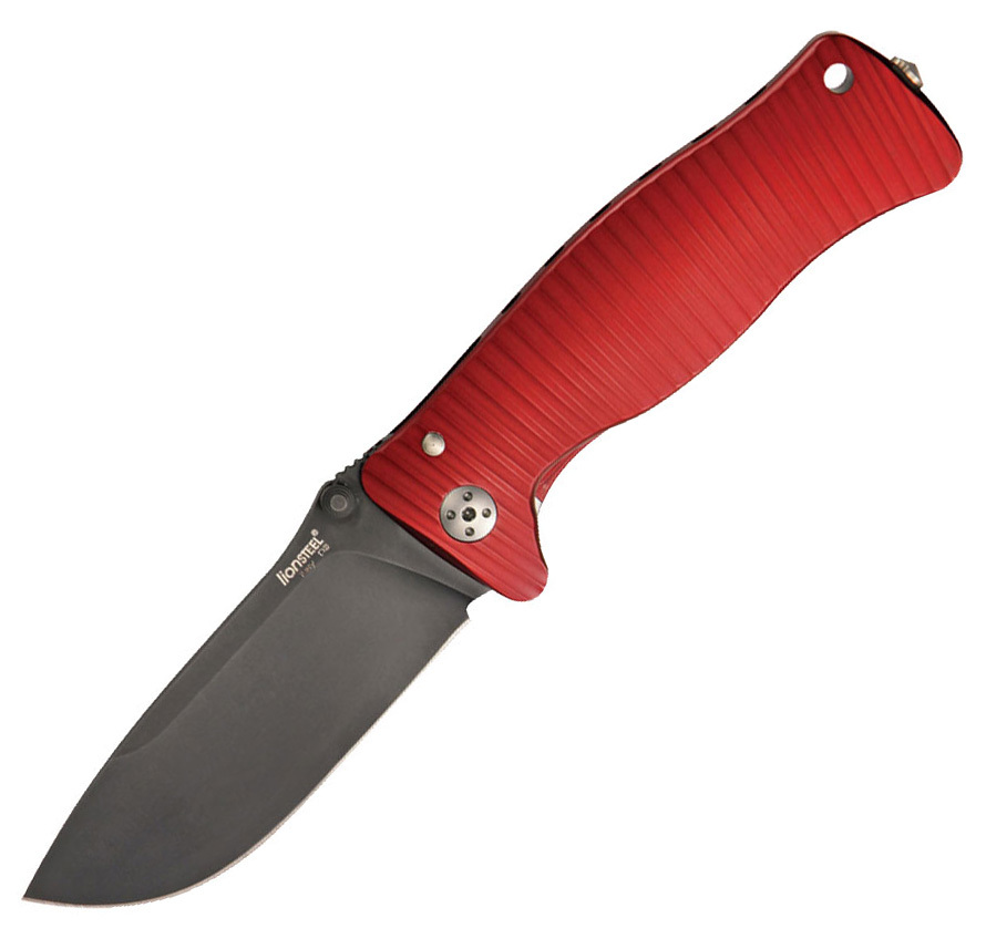 Нож складной LionSteel SR1A RB RED, сталь D2 Black Finish, рукоять алюминий (Solid®), красный