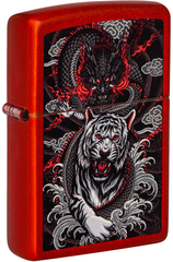Фото Зажигалка ZIPPO Dragon Tiger Design с покрытием Metallic Red, латунь/сталь, красная, 38x13x57 мм