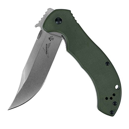 Складной нож Emerson Design CQC-10K KERSHAW 6030, сталь лезвия 8Cr14MoV Stonewashed Bowie Blade, рукоять G-10/410 сталь, зелёный - фото 4