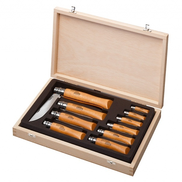 Набор складных ножей Opinel VRN Carbon Tradition из 10 штук в деревянном кейсе - фото 1