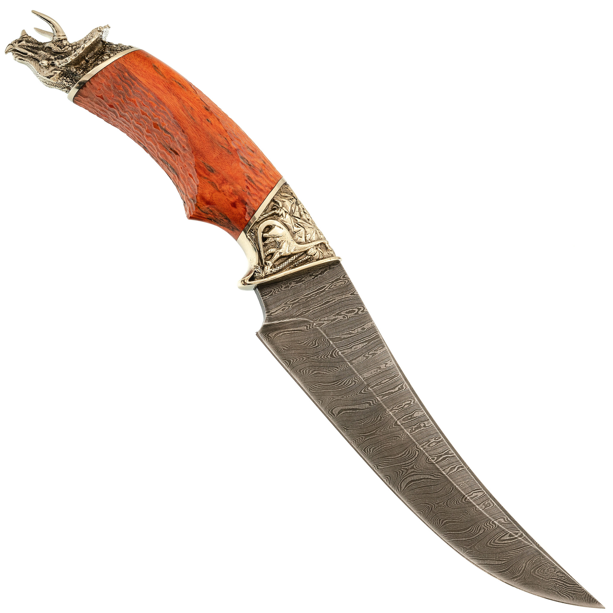 Нож Трицератопс с резной рукоятью, дамасская сталь - фото 4
