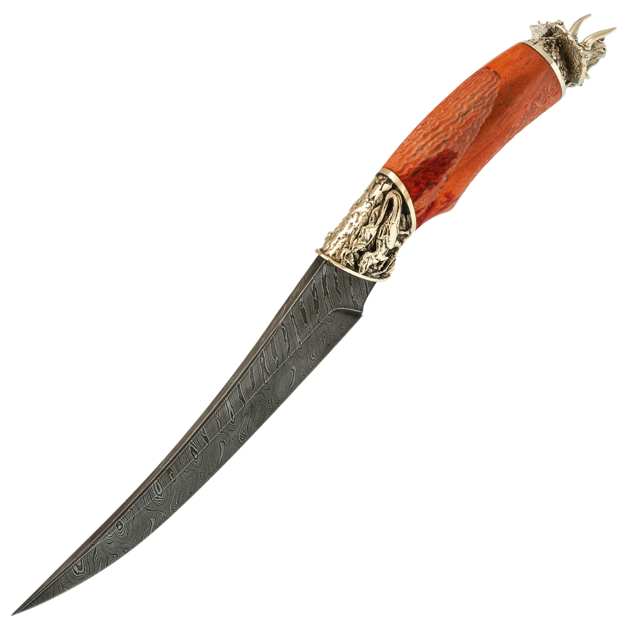 Нож Трицератопс с резной рукоятью, дамасская сталь - фото 3