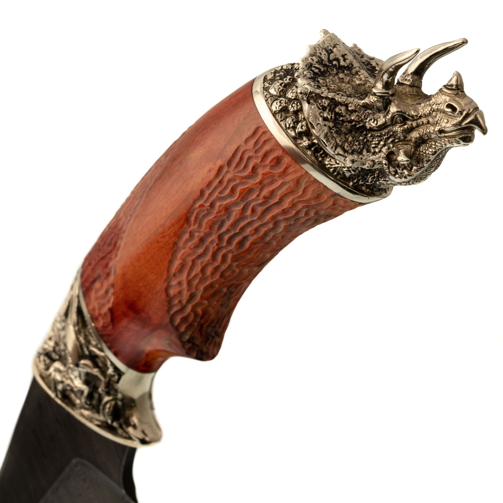 Нож Трицератопс с резной рукоятью, дамасская сталь - фото 2