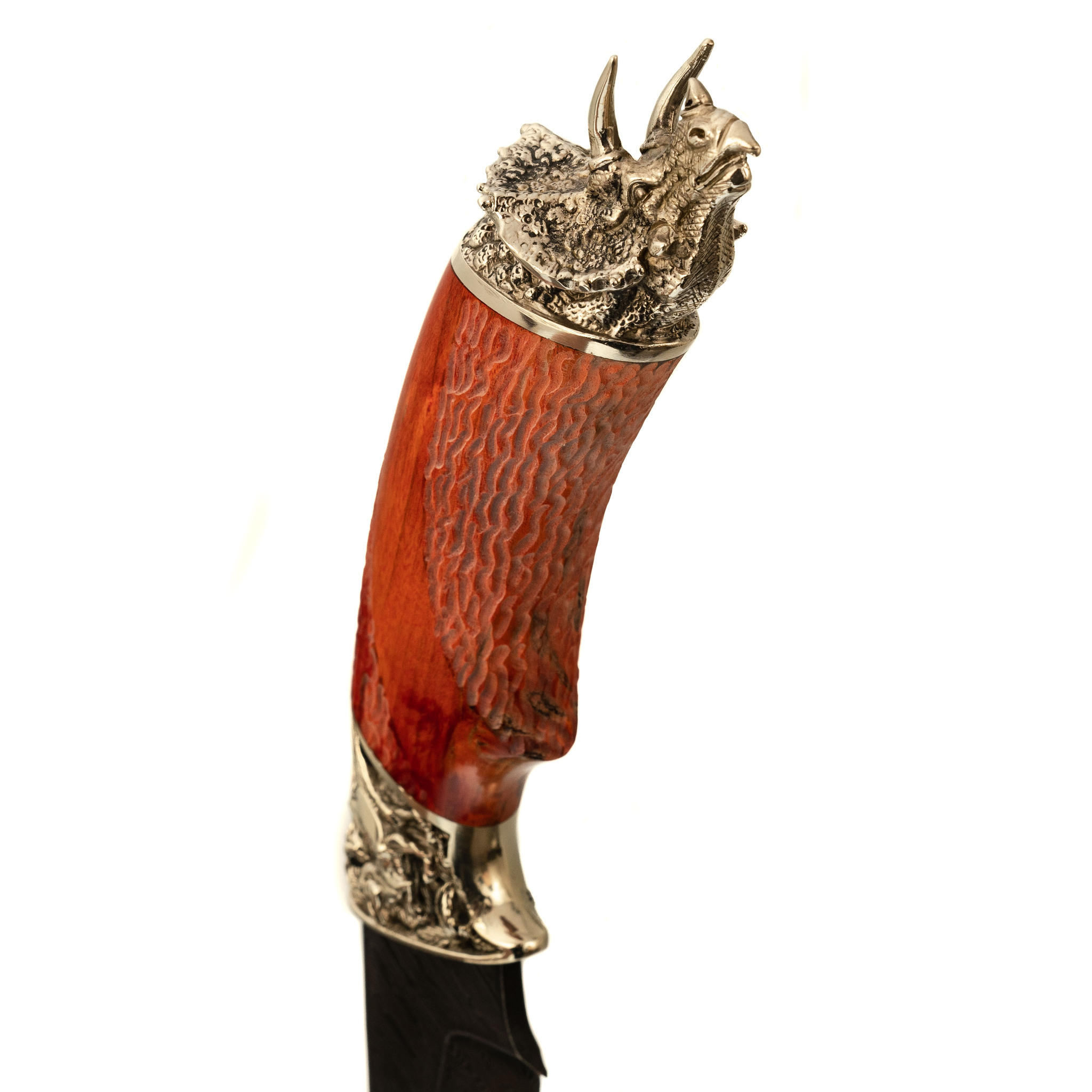 Нож Трицератопс с резной рукоятью, дамасская сталь - фото 5