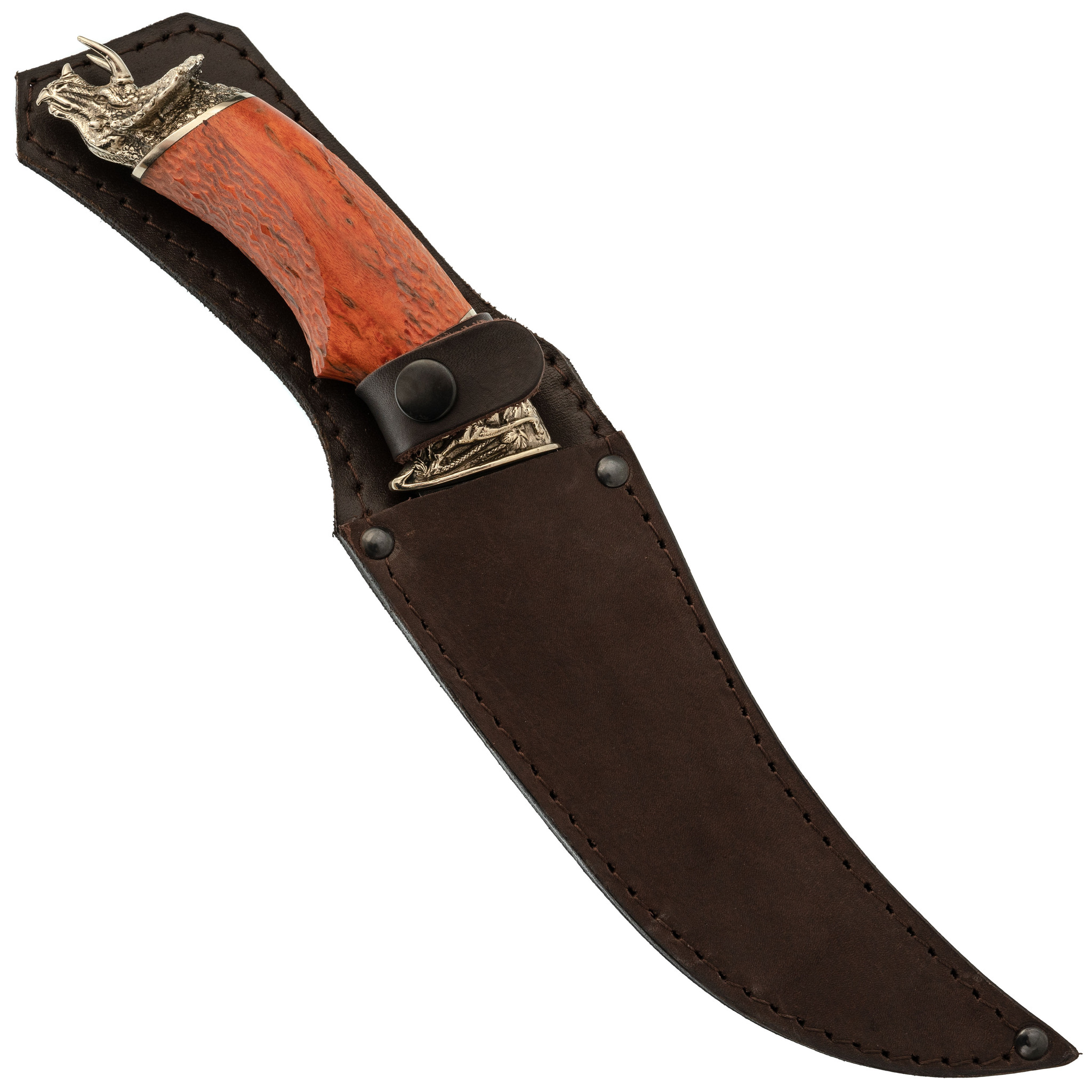 Нож Трицератопс с резной рукоятью, дамасская сталь - фото 6