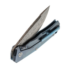 Фото Складной нож LionSteel TRE DT BL, сталь дамаск, рукоять титан