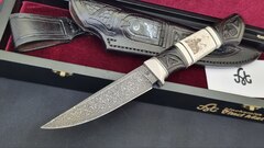 Фото Авторский нож Храм, сталь мозаичный дамаск, подарочная шкатулка