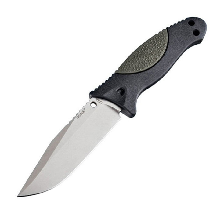 фото Нож с фиксированным клинком hogue ex-f02, сталь a2 tool steel stone-tumbled, рукоять термопластик grn, черно-зеленый