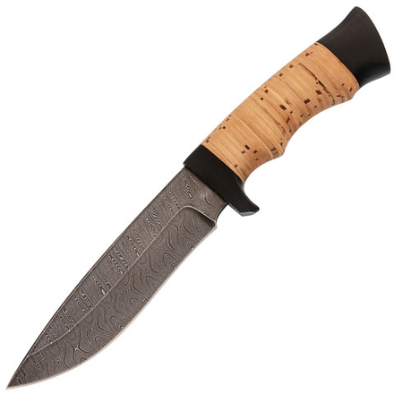Нож Близнец, сталь дамаск, кованый охотничий нож, рукоять береста/граб