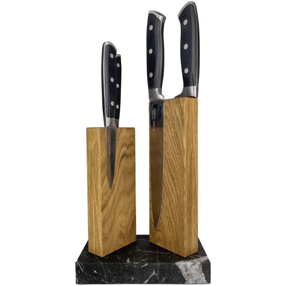 Цена наПодставка для 4 ножей магнитная Woodinhome The Twins KS040SON-ST, дуб/мрамор