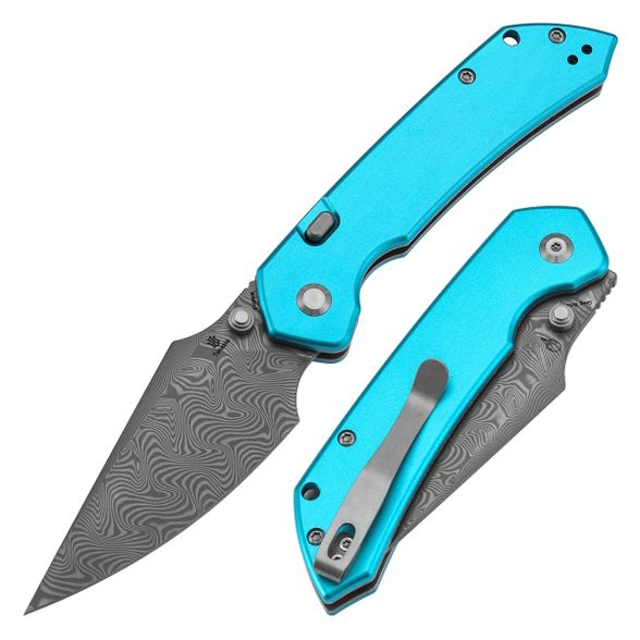 Цена наСкладной нож Tenable Fenrir, сталь Damascus, рукоять алюминий, голубой