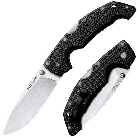 Нож складной Cold Steel Voyager Large Drop Plain Edge, сталь Aus-10A, рукоять Griv-Ex, черный